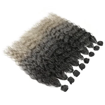 натрупване 20 инча Омбре Светли Кестенява коса Синтетични снопчета коса със затварянето на Косата с водна вълна на Косата от висококачествени влакна