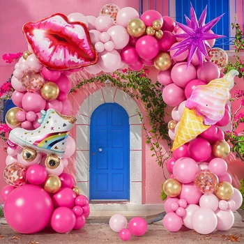 137 бр. Комплект розови балони с венец и арката за тематични партита принцеса рожден Ден на момиче, детска душа, на фона украси за партита