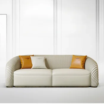 Лесен луксозен кожен диван, комбинирана модел луксозна стая, италиански хол, мебели, изработени от телешка кожа с горния слой на