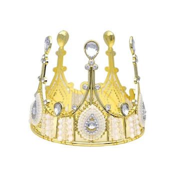 4шт Златна корона-диадема, в цилиндър за торта, украса за детската душа, на рождения ден на принцесата, сватбена торта, украса от планински кристал