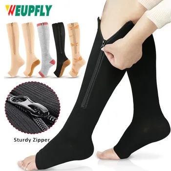 Компресия чорапи с цип, с 15-20 мм живачен стълб. супена компресия чорапи до коляното за мъже и жени, чорапи за подпомагане на пръстите на краката при разширени вени, отоци