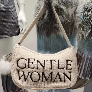Нежен дамски вязаная чанта, мека универсална чанта за покупки под мишниците, ежедневни чанти-тоут с азбука