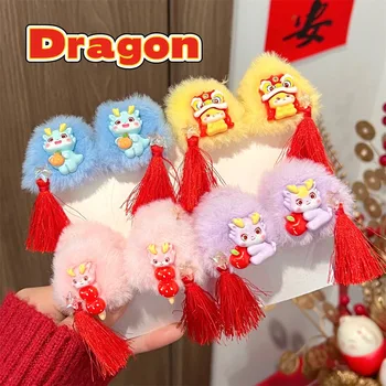 1 чифт щипци за коса с кошачьими уши за малко момиче В китайски стил с анимационни дракон, плюшени фиби за коса, малки нокти за косата, детска шнола за коса