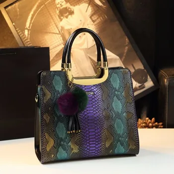 Луксозни дамски чанти от змеиным модел, Дизайнерски чанти през рамо от естествена кожа, дамски чанти през рамо с голям капацитет