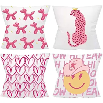 Леопардовые кадифе, калъфи за възглавници, 4 бр., сладък балон, Розово Декор за стая в общежитието, эстетичные калъфки за възглавници под формата на леопард за момичета, разтегателен диван, стол