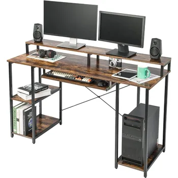 Компютърна маса с рафтове за съхранение на Офис мебели, Поставки за монитор Тава за клавиатурата Безплатна доставка за Игрална маса