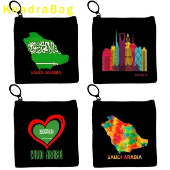 Флаг на Саудитска Арабия Карта Емблемата на Камила Саудитска Арабия Ключ Портфейл за монети Холщовая чанта за съхранение на памучен косметичка Портфейл с цип Подаръци