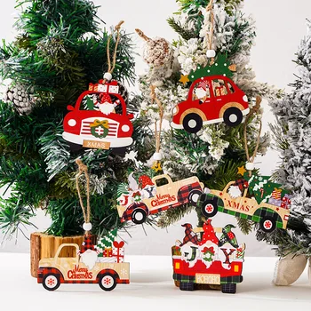 Подвесная Коледно дърво, творчески дървена cartoony камион и кола по форма изделия, Украшения за елхи, украса на стените на къщи, врати
