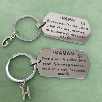Подарък за рожден Ден на Ключодържателя с ключовете от колата Ключодържател PAPA MAMAN с избора на 26 букви Декорации за Деня на бащата и Деня на Благодарността Френска фраза