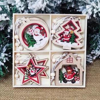 1 Коледен комплект Дървени Мультяшного украшение Весела Коледна украса за дома 2023 Коледни Подаръци за деца Noel Натал Навидад Нова Година 2024