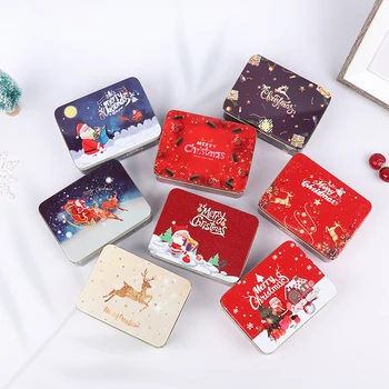 Кутия шоколадови Бонбони от Калай 1БР Правоъгълна Празна Кутия За Бисквити Коледа Дядо Коледа Чанта За Вечерните Предложения Коледен Подарък Опаковъчна Кутия