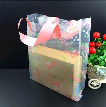 найлонова торбичка с принтом рози 25*35 см с дръжка за Подарък за Опаковане на бижута, Бутик Найлонови Торбички БЯЛ цвят