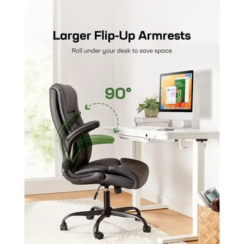 Офис стол за мениджъри С откидывающимися подлакътници, изкуствена кожа, Ергономичен работен стол, Регулируема по височина въртящо компютърен стол на колела