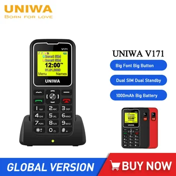 UNIWA V171 Функционален Телефон 2G XOXO 1,77 инчов Безжичен FM-мобилен Телефон за възрастни хора 1000mAh Безплатна Док-станция За зареждане на SOS Мобилен телефон на възрастните хора