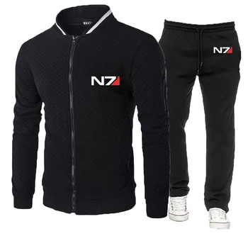 2023 Пролет и есен N7 популярен ефект, логото с принтом, тънка hoody джоб с кръгло деколте + популярни спортни панталони, костюми