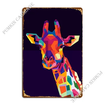 Цветен Плакат с метална Табела в стил Поп-арт с Жирафа, Ръждясали Декор на стените на Кухни, Калай Плакат с табела за декора на стените