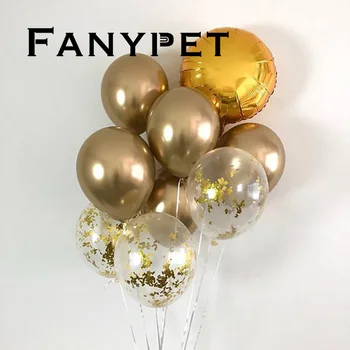 9шт 12-инчов златни Конфети, метални перлата на латексови кръгли балони, дебел хром за украса на парти по случай рожден Ден, балони, за деца и възрастни globo