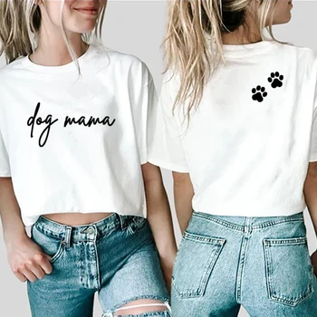 Женска тениска Dog Мама, Сладка тениска с принтом кучешки лапи, забавна тениска Dog на Мама, на сладък тениски за любителите на кучета с къс ръкав, ежедневни блузи, подарък за мама