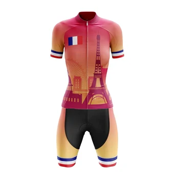 France Lady ' s Нов Червен комплект от каране на велосипед тениски Roupa Ciclismo Feminina, шорти-престилки с къс ръкав, Гел Дишаща уплътнение Ropa Mujer