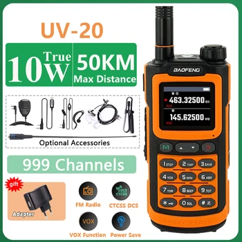Преносима радиостанция Baofeng UV-20 10 W Трехдиапазонная Висок Капацитет NOAA Channel Безжична Честотна Копие Type C Зареждане на UV-G30 Pro V1 Radio