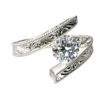 Нов пръстен с имитация на цирконий с гравиран във формата на цвете на автомобила, Европейското и Американското творческа Женски венчален пръстен за партита, жена