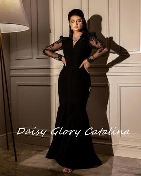 Черни луксозни вечерни рокли с дълги ръкави, русалка, Kuwait модерен дизайн, V-образно деколте без табли за абитуриентски, вечерни рокли за официални събития