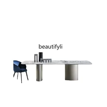 Минималистичен маса за хранене Пандора с каменна печка, Правоъгълна маса за Хранене, Дизайнерски мебели за домове за големи и малки апартаменти
