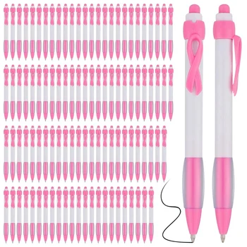 100шт Розови ленти химикалки на едро, черно мастило, Прибиращи химикалки за канцеларски стоки, Подарък за жени и момичета, Розов
