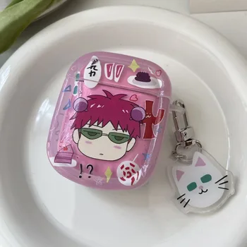 Калъф за слушалки Saiki Kusuo Sai No Nan, розов силиконов калъф за слушалки AirPods 1/2 3 Pro, cartoony защитен калъф, забавен подарък