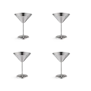 Комплект чаши за Мартини от неръждаема стомана с обем 4,8 унции, метални чаши за коктейли, нечупливи, здрави, с огледално полирани