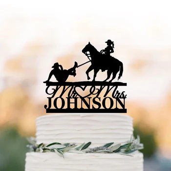 Каубойски topper за торта Персонални Овчарка за сватбена торта с кон Фермер Каубои за сватбената торта, г-Н и г-жа