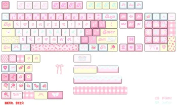 Индивидуална клавиатура за ключове Pink Keycap Rose Ice Dream PBT XOA 132 Клавишите Сублимация Сам Механична Клавиатура Butterfly Festival Keycaps 7U