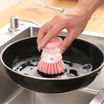 Кухненска четка за миене на съдове; Автоматично пълнене на течност При натискане Няма да навреди на тенджера; Многофункционална четка за почистване с дупка за течности