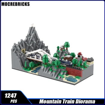 MOC-128829 Планински Влак Диорама Архитектурен Модул Градивен елемент В Събирането на Модел на Тухлена Играчка Подаръци