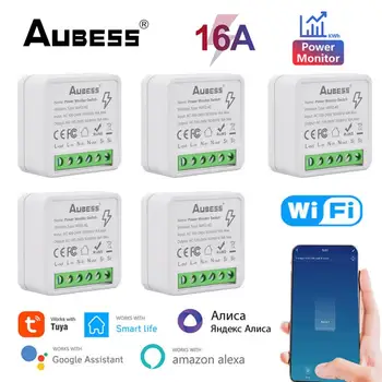 AUBESS Sasha WiFi Mini САМ Smart Switch 16A 2-лентов Таймер за управление на Безжичен Интелигентен превключвател на захранване на монитора Чрез Алекса Google Home Yandex