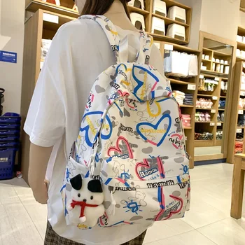 2023 Нови женски училищни чанти с писмото принтом, всекидневни раница за пътуване със сърца, холщовые чанти големи размери, 2 цвята, директна доставка