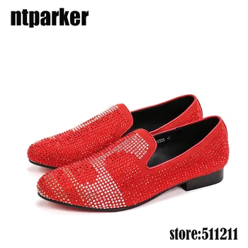 ntparker/ Модни Класическа модельная мъжки обувки от естествена кожа, червени /черни лоферы без закопчалка, мъжки обувки за бала, италианска лукс, голям размер на 46