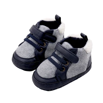 Louatui/ Флисовые обувки за бебета контрастен цвят, кожена нескользящая зимни топли обувки в стил мозайка