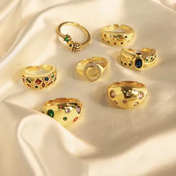 Златен пръстен с мед, луксозни дизайнерски бижута, подаръци, пръстени с кръгла цирконием, молитвени пръстени за ръце за жени и мъже