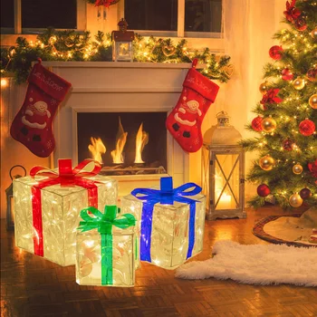 Коледна украса за дома, светещ подарък кутия, коледен орнамент, осветителна кутия, външно осветление, Коледна елха, украса за партита Навидад.