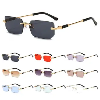 Правоъгълни слънчеви очила с UV400 без рамки, модни нюанси точки Y2K за жени и мъже