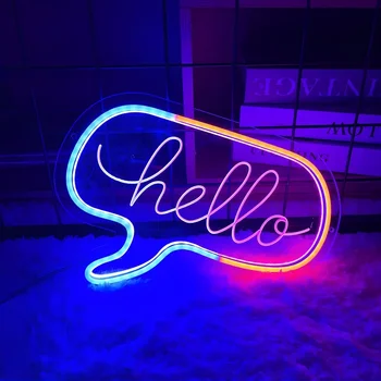 Неонова реклама С надпис Hello индивидуални светодиодни лампи и букви За декорация на стаята, Естетически Неоново декорация на стените на кафене По поръчка