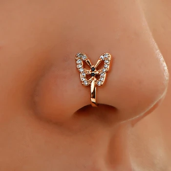 1бр Кристален пеперуда Фалшив пръстен на носа, Без пиърсинг, стяга за халка в носа, маншет носа в индийски стил, фалшив пиърсинг на преградни стени, декориране Nariz
