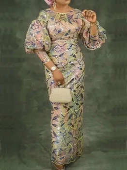 Африкански рокли за жени 2023 Нова мода Плюс Размера на Вечерна дълга рокля с пайети Анкара Дашики Екипировки Халат Африканска облекло