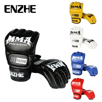 Боксови ръкавици на полпальца от изкуствена кожа MMA Fighting Kick Boxing Ръкавици за карате, Муай Тай, Спортни Спортни ръкавици