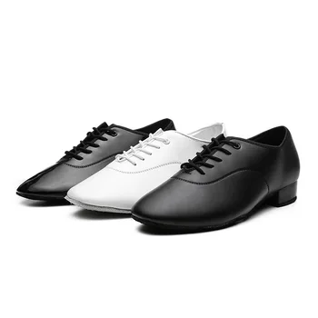 Мъжки танцови обувки за латино танци-Салса, Танго, модерен кожена бальная обувки на квадратен ток 2,5 cm За възрастни, деца, момчета, танцови обувки за партита, мъжки