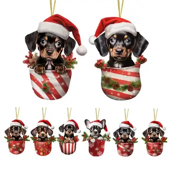 Коледна окачване с куче-такса, 2D Мультяшная Куче в чашата, Окачване на дърво, Коледни Висящи бижута, Детски Играчки, Вратите, рамките на Прозорците, Автомобилна декорация