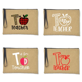 Дамска чанта T Is for Teacher, клатчи за дами, модни козметични чанти Apple, косметичка за грим, подарък за Деня на учителя 2021 г.