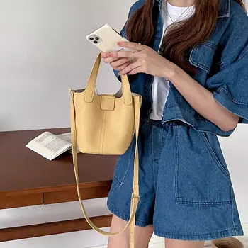 Чанта в корейски стил, модерна чанта през рамо от мека изкуствена кожа, косметичка-кофа