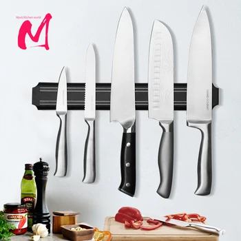 Магнитен държач за ножове Монтиране на стена Черен Пластмасов блок от ABS-пластмаса, държач за съхранение на съдове за готвач, Кухненски прибори за метални ножове